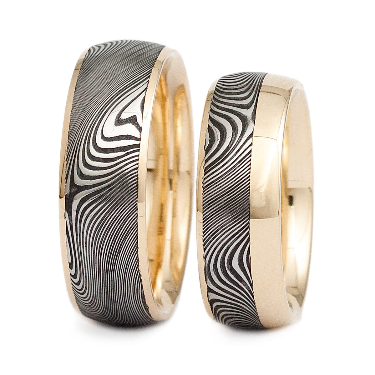 Damaszenerstahl Trauringe mit Gelbgold - TRS34WG96