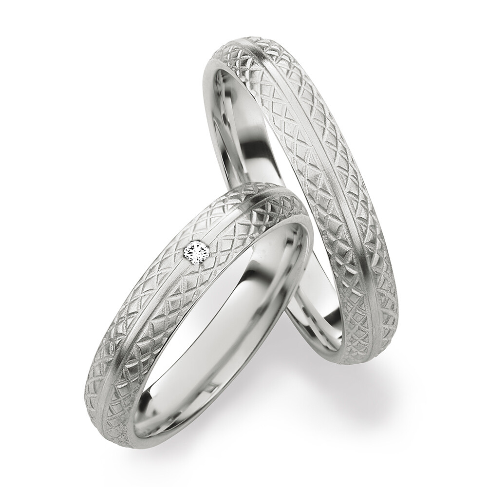 Trauringe Weißgold mit Muster Brillant 0,020 ct.