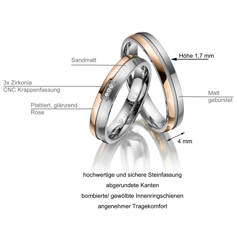 Trauringe Partnerringe Titan Rosé Marrya TI-14 Info