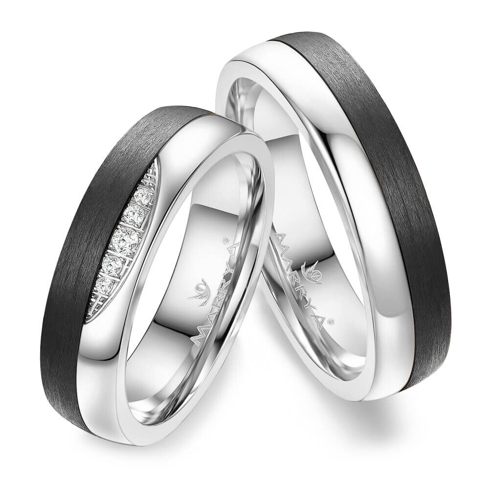 Trauringe Partnerringe Weißgold Carbon Zirkonia CA12