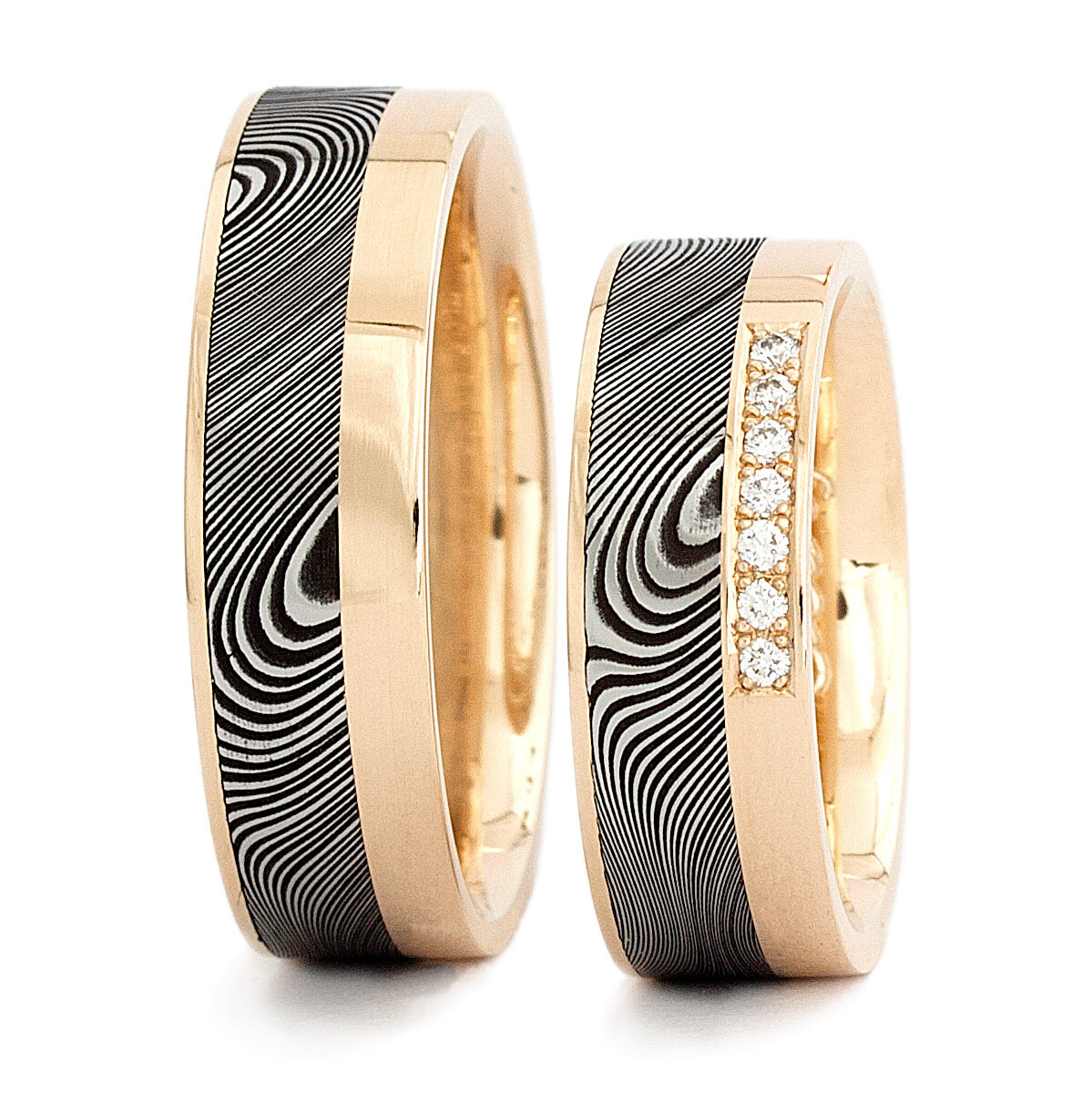 Damaszenerstahl Trauringe mit Roségold