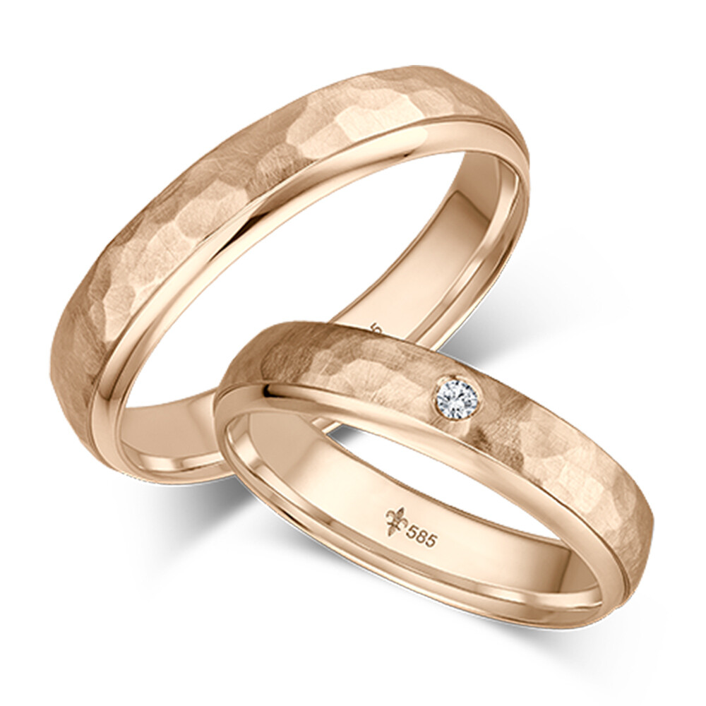 Trauringe Daphne Roségold gehämmert TR-0-00075 & TR-1-00075