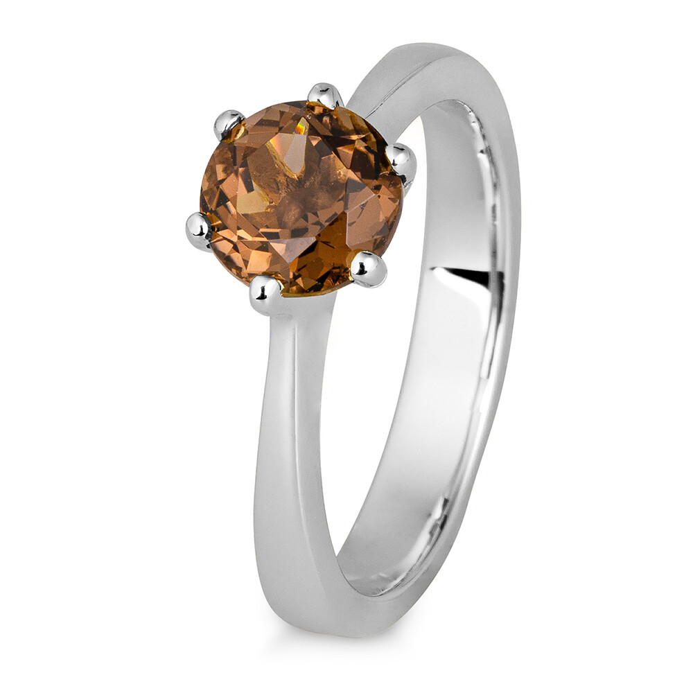 Verlobungsring aus Platin mit Rauchquarz Rund 6er Krappe