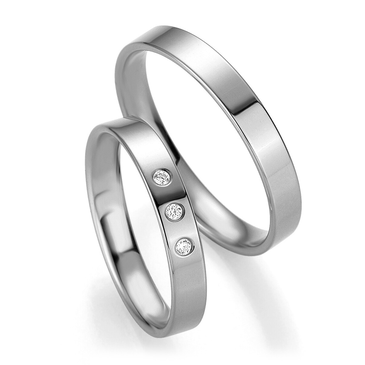 Trauringe Weißgold Profil Light Brillant 0,045 ct.