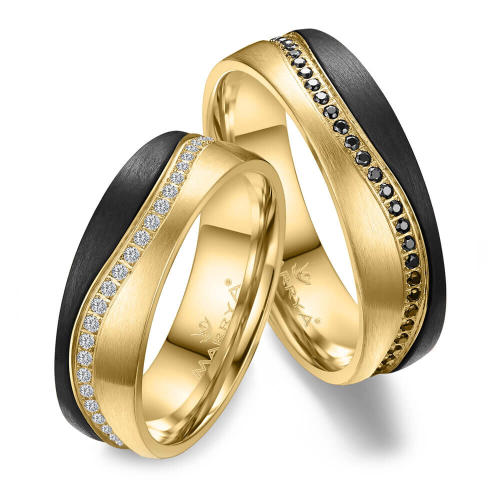 Trauringe Partnerringe Gelbgold Carbon Zirkonia CA20