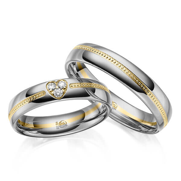Trauringe Bicolor Eheringe mit Herz Gelbgold Platin RU-1646