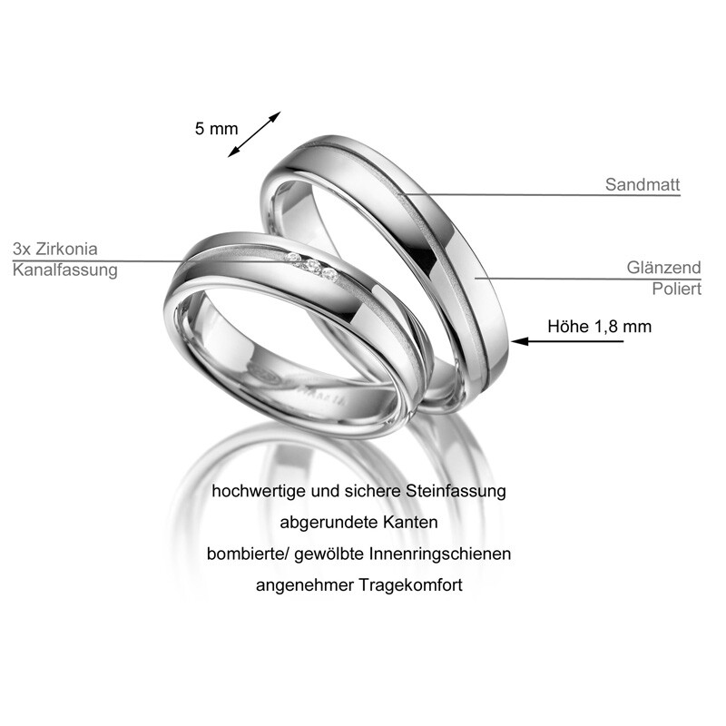 Trauringe Partnerringe Sterlingsilber 925 Zirkonia Marrya SI-19 Info