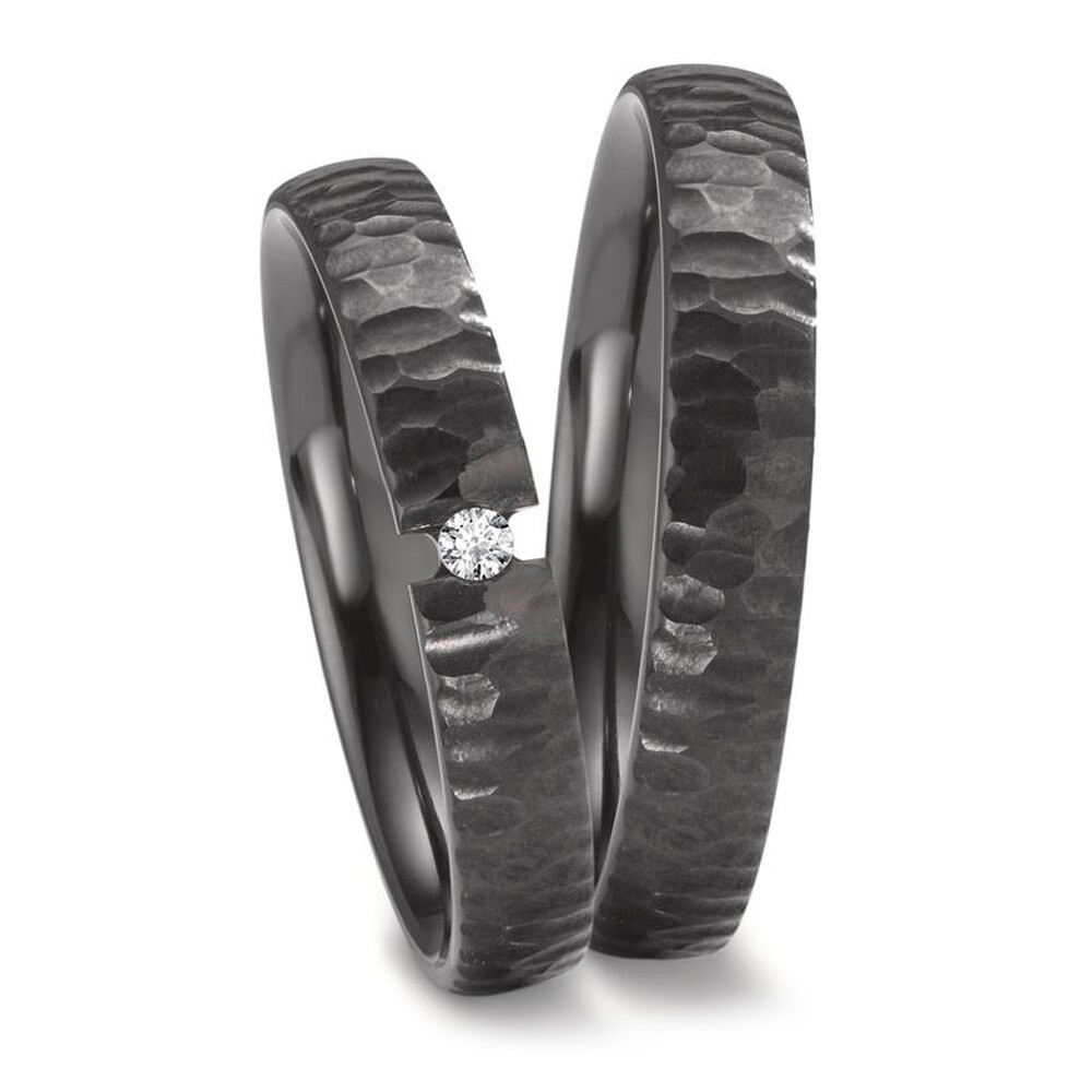 Strukturierte Eheringe aus Zirkonium Spann Brillant 0,030 ct.