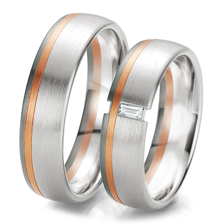 Tricolor Trauringe Graugold Rotgold Weißgold 48/06113 & 48/06114