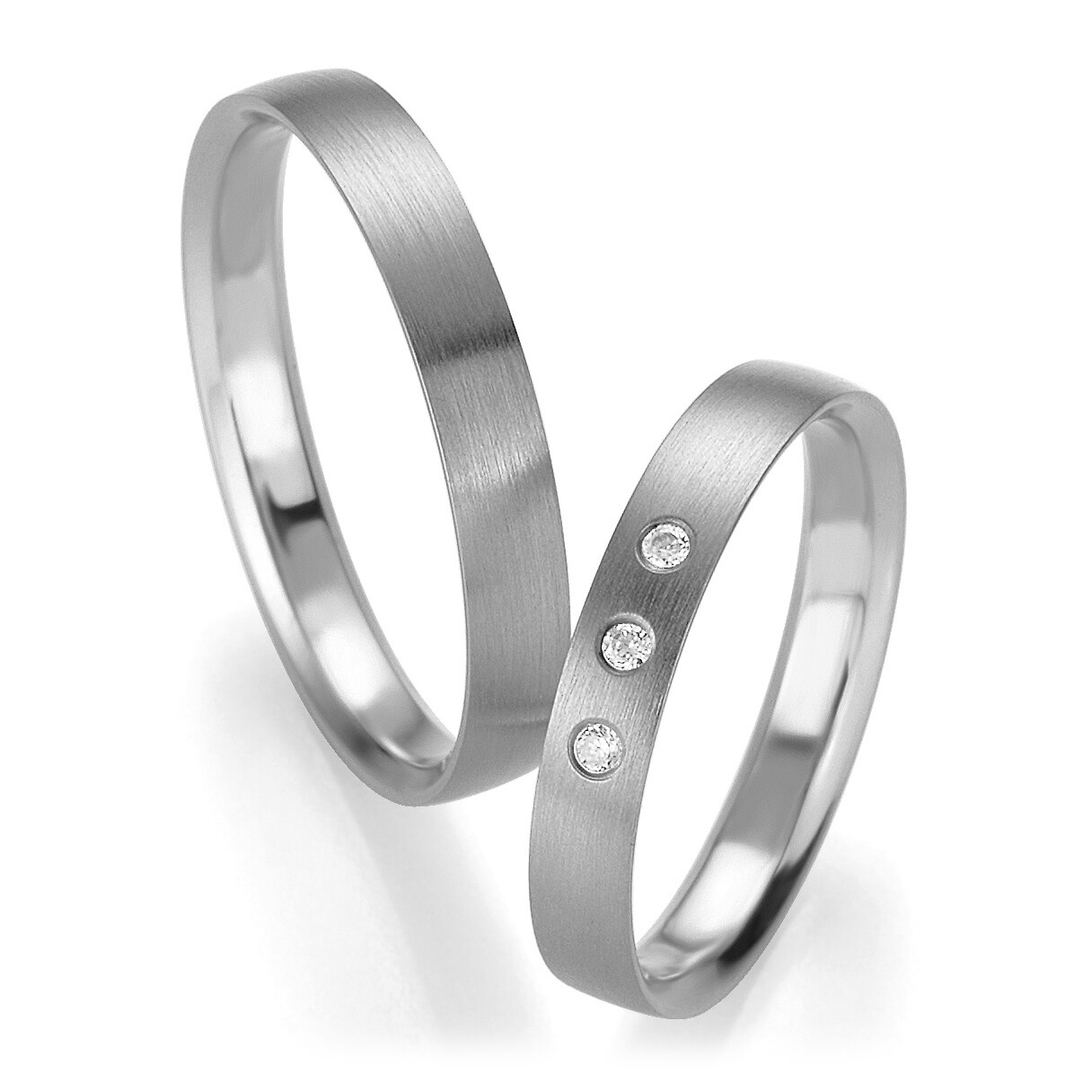 Trauringe Weißgold Profil Light Brillant 0,045 ct.
