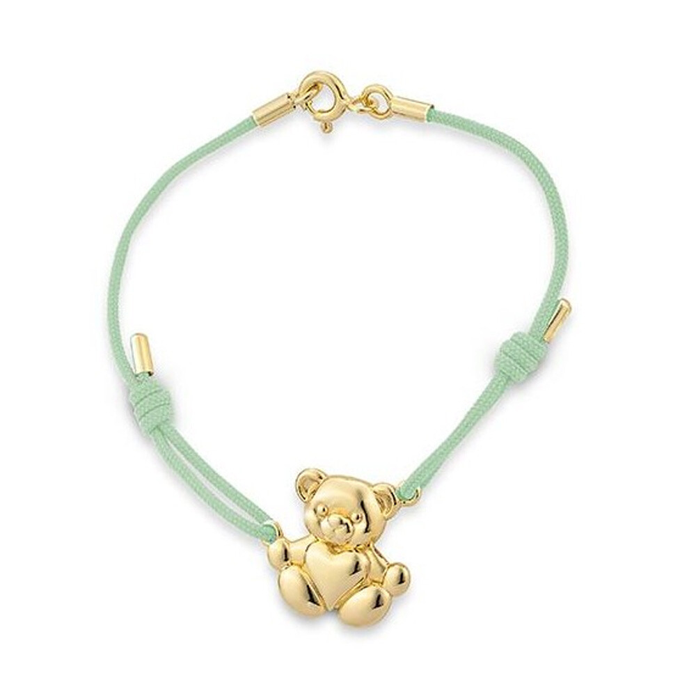 Armreif Kids Teddybär Silber vergoldet - Band grün