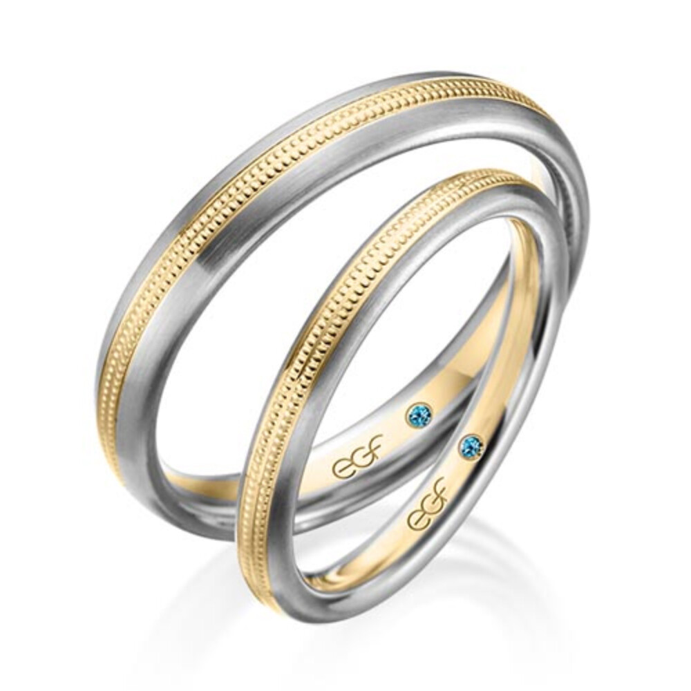 Trauringe Bicolor Platin & Gelbgold Perlfuge F-1340-2