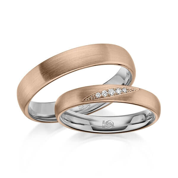 Trauringe Diamanten quer Rotgold Palladium RU-1642