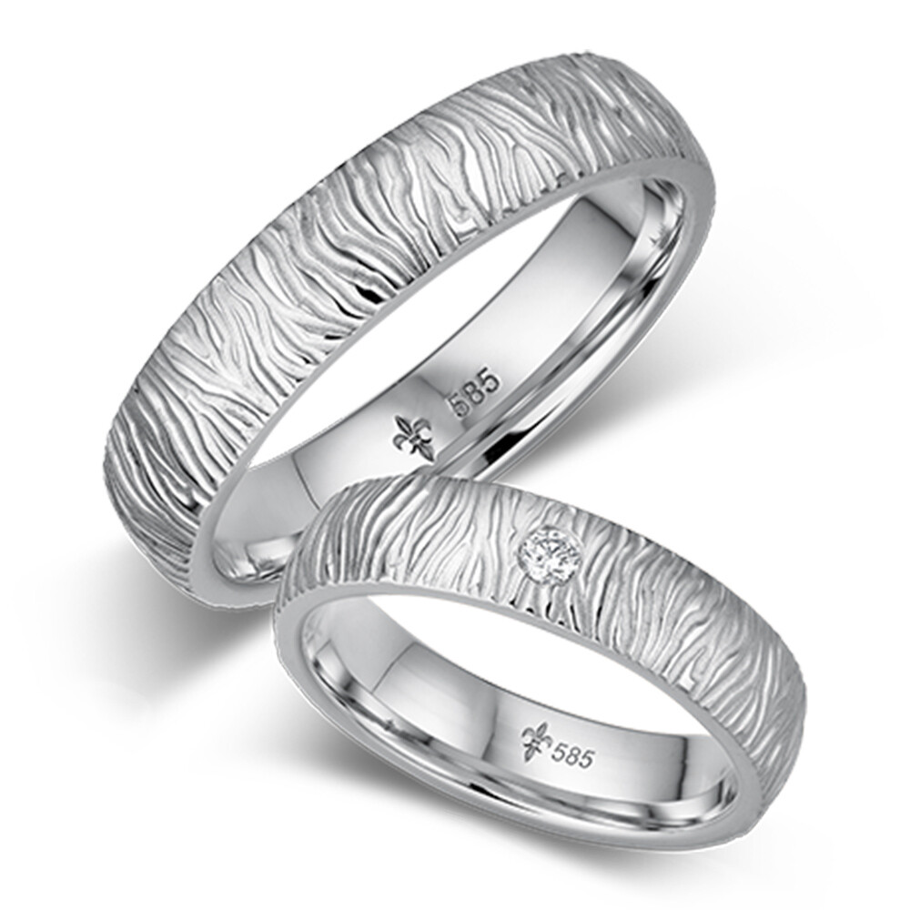 Trauringe Marianne Weißgold mit Struktur Brillant