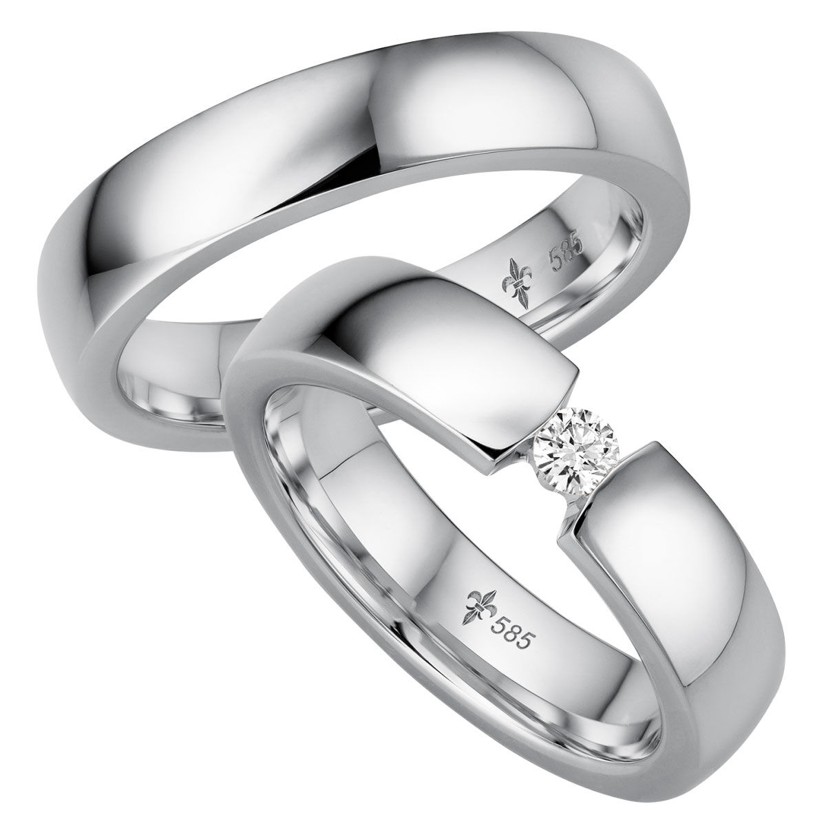 Trauringe TR-0-00029 & TR-1-00029 Fleur Weißgold