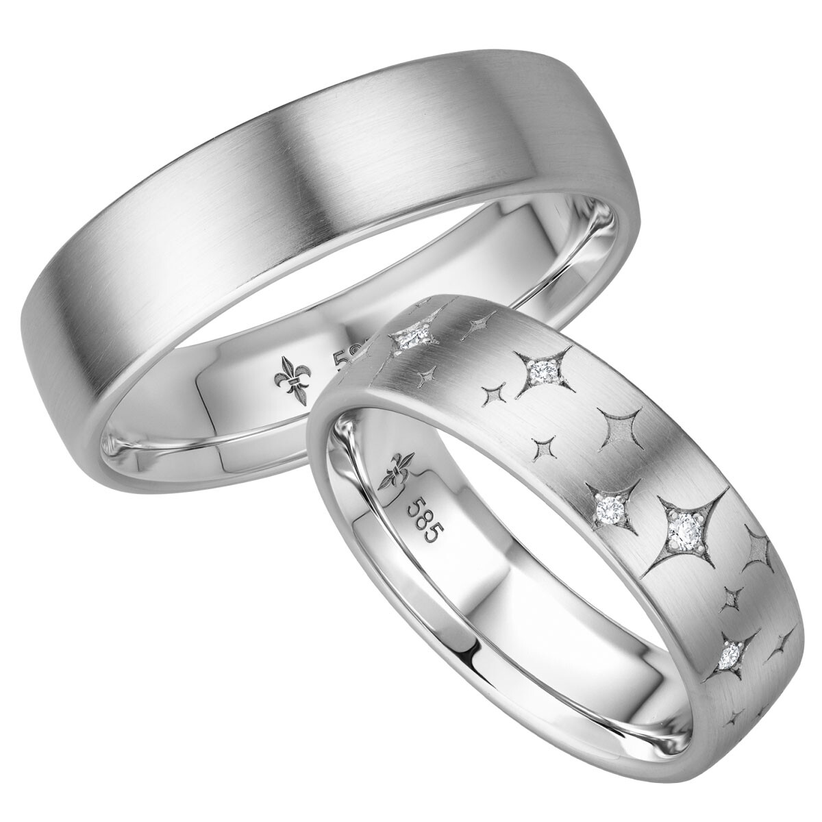 Trauringe TR-0-00042 & TR-1-00042 Élaine Weißgold