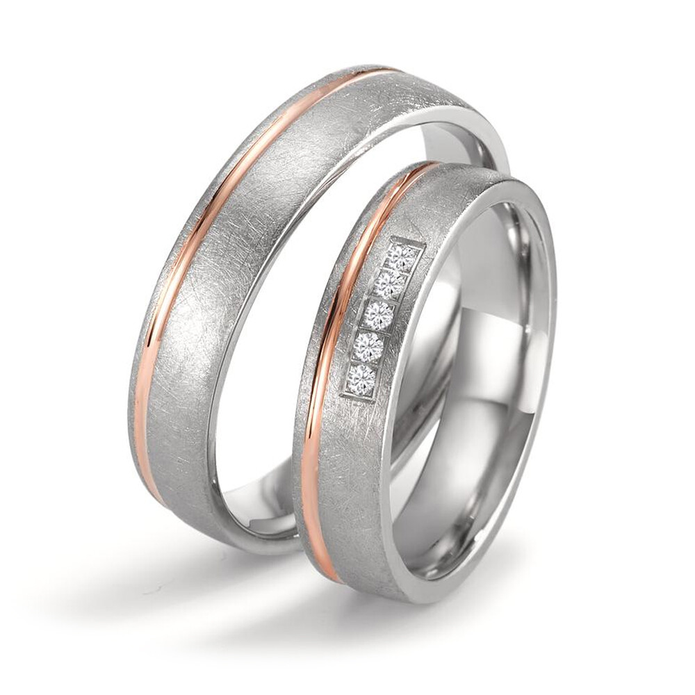 Trauringe Titan eismatt & Rotgold 750 Brillant 0,005 ct.