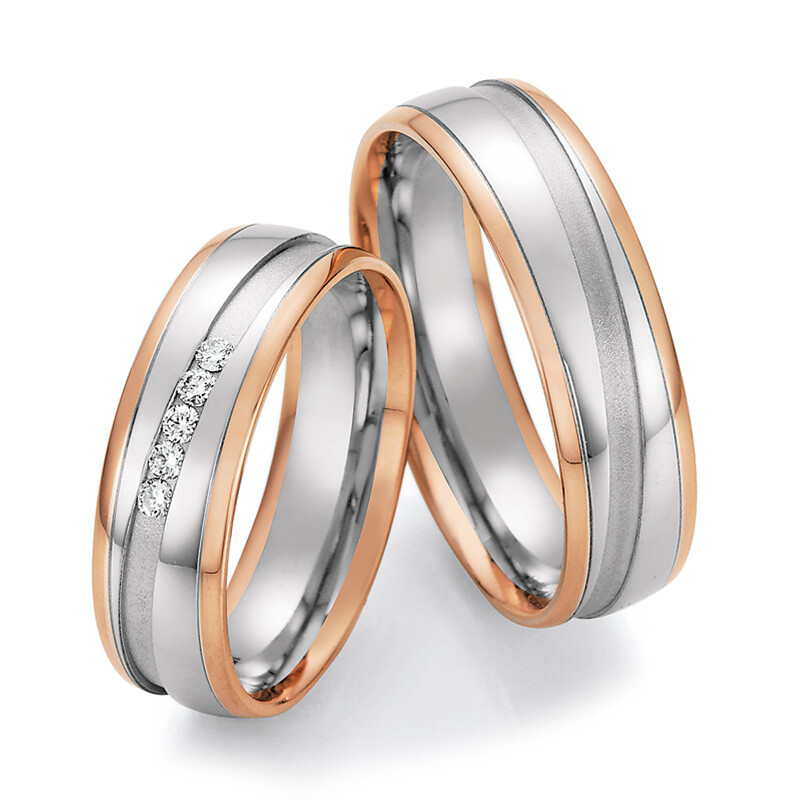 Trauringe 66/37090 & 66/37100 Weißgold & Rotgold