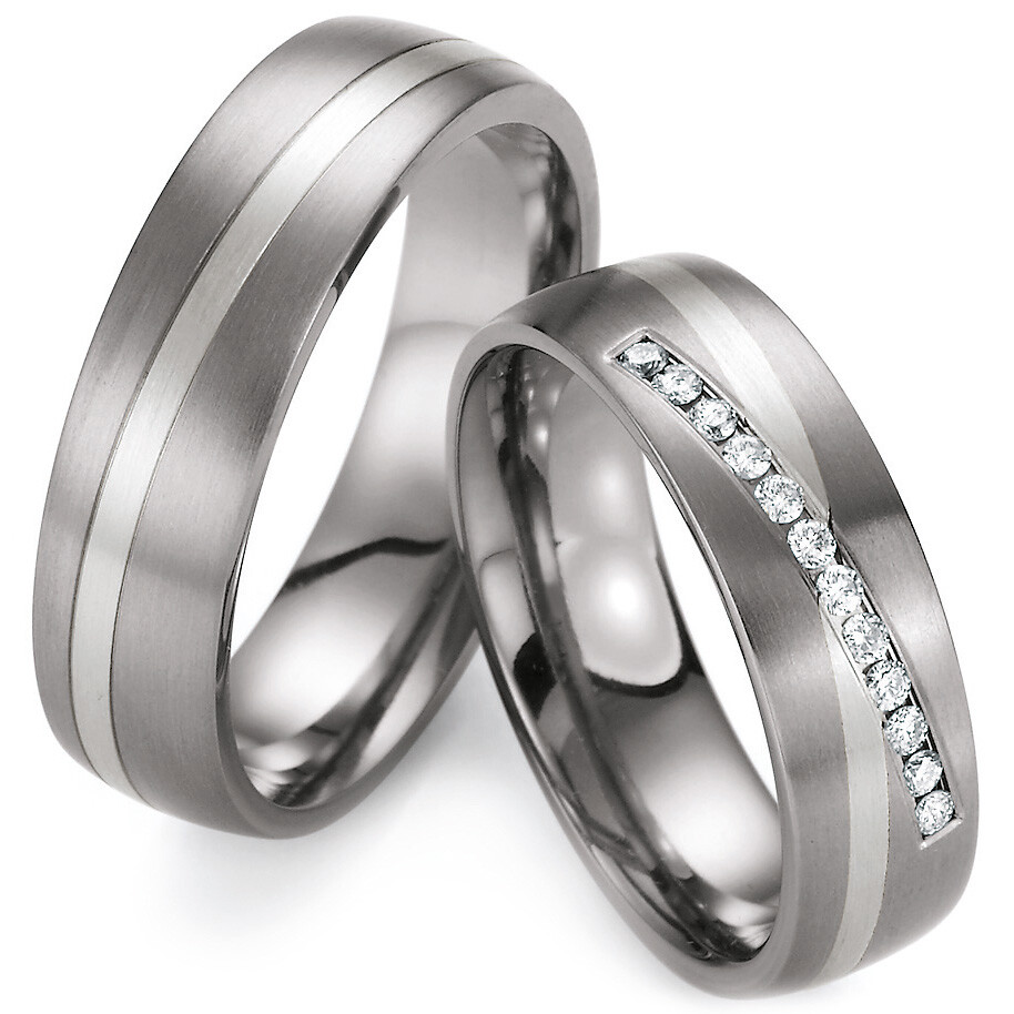 Trauringe 78/80150-060 & 78/80160-060 aus Titan & Weißgold 585
