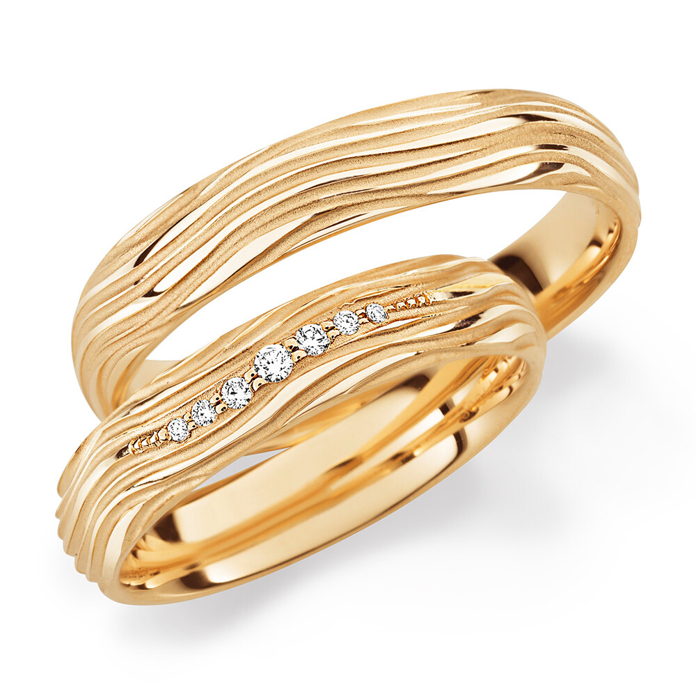 Trauringe Roségold sandgestrahlt Brillant 0,046 ct.