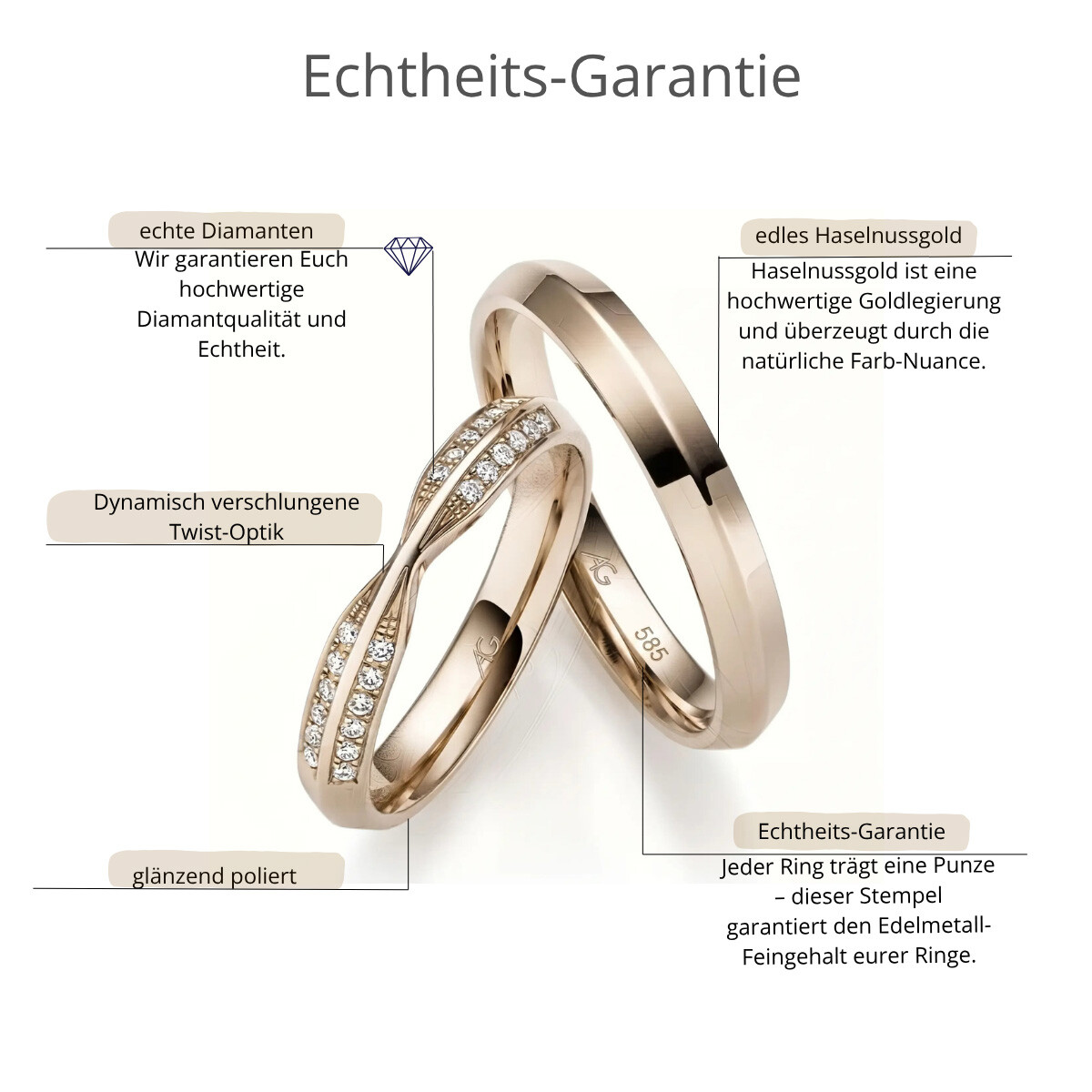 Trauringe Haselnussgold Brillant AG31333