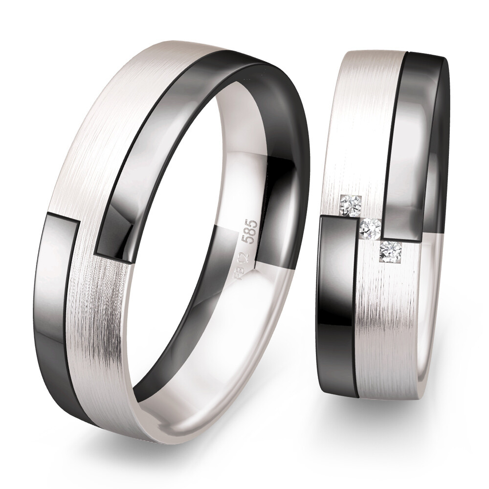 Trauringe Weißgold & Graugold Brillant 0,030 ct.