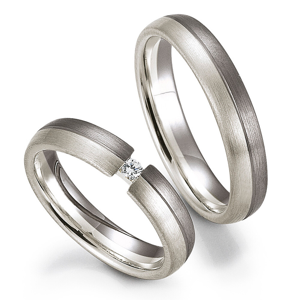 Trauringe Weißgold & Palladium Brillant 0,050 ct.