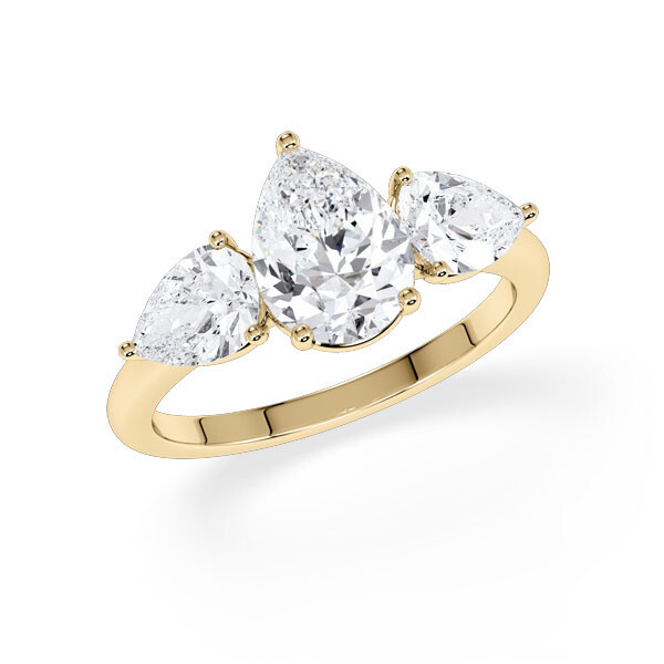 Diamantring Three Stone Lab-Grown Tropfen Pear Gelbgold RU-1876