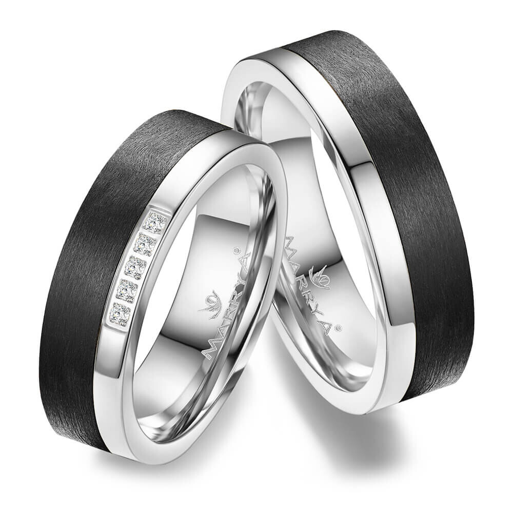 Trauringe Partnerringe Weißgold Carbon Zirkonia CA15