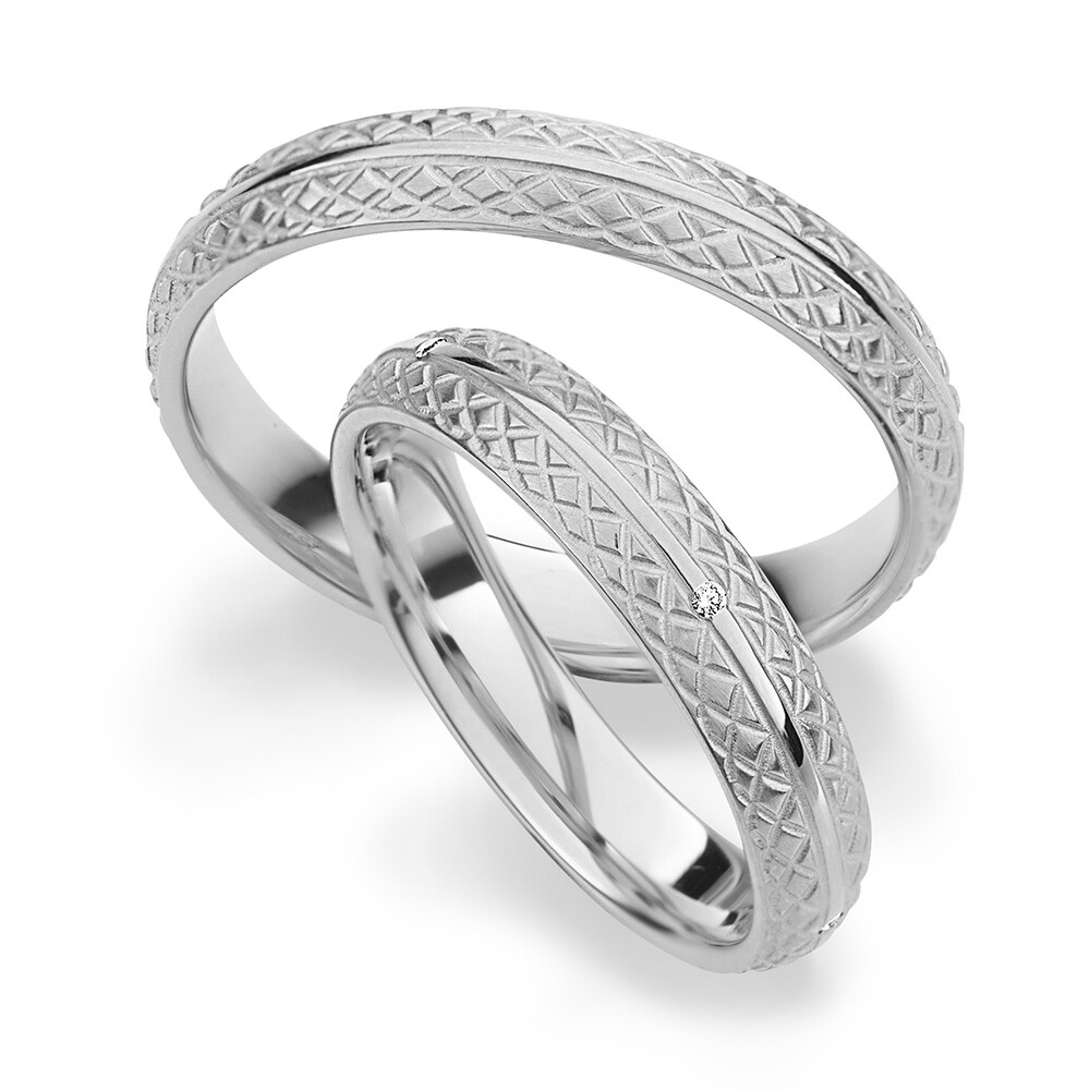 Trauringe Partnerringe Silber 925 mit Muster Brillant 0,020 ct.