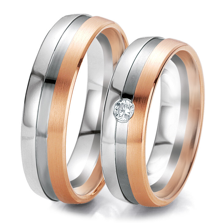 Tricolor Trauringe Rotgold Graugold Weißgold 48/06115 & 48/06116