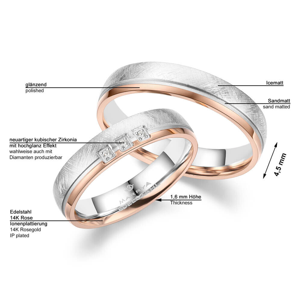 Partnerringe Trauringe Edelstahl Rosé Eismatt Marrya ES-34 Info