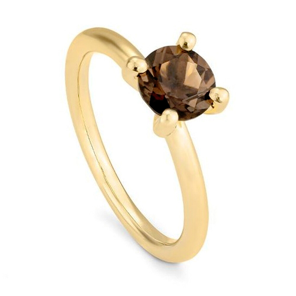 Verlobungsring aus Gelbgold mit Rauchquarz Rund 4er Krappe