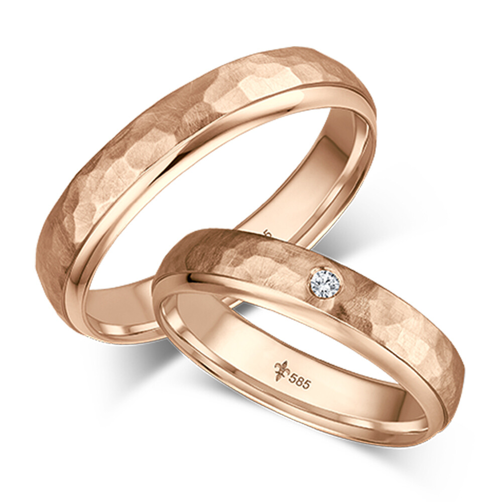 Trauringe Daphne Rotgold gehämmert TR-0-00075 & TR-1-00075