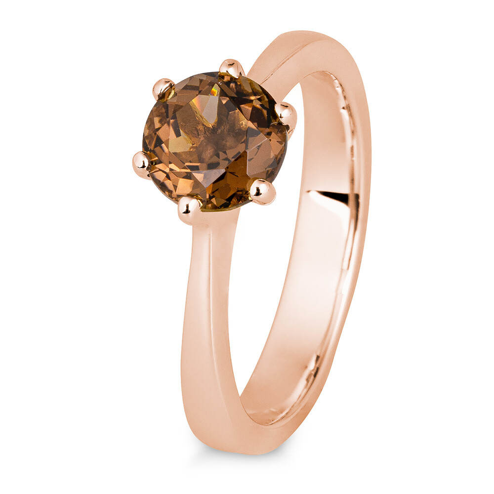 Verlobungsring aus Rotgold mit Rauchquarz Rung 6er Krappe