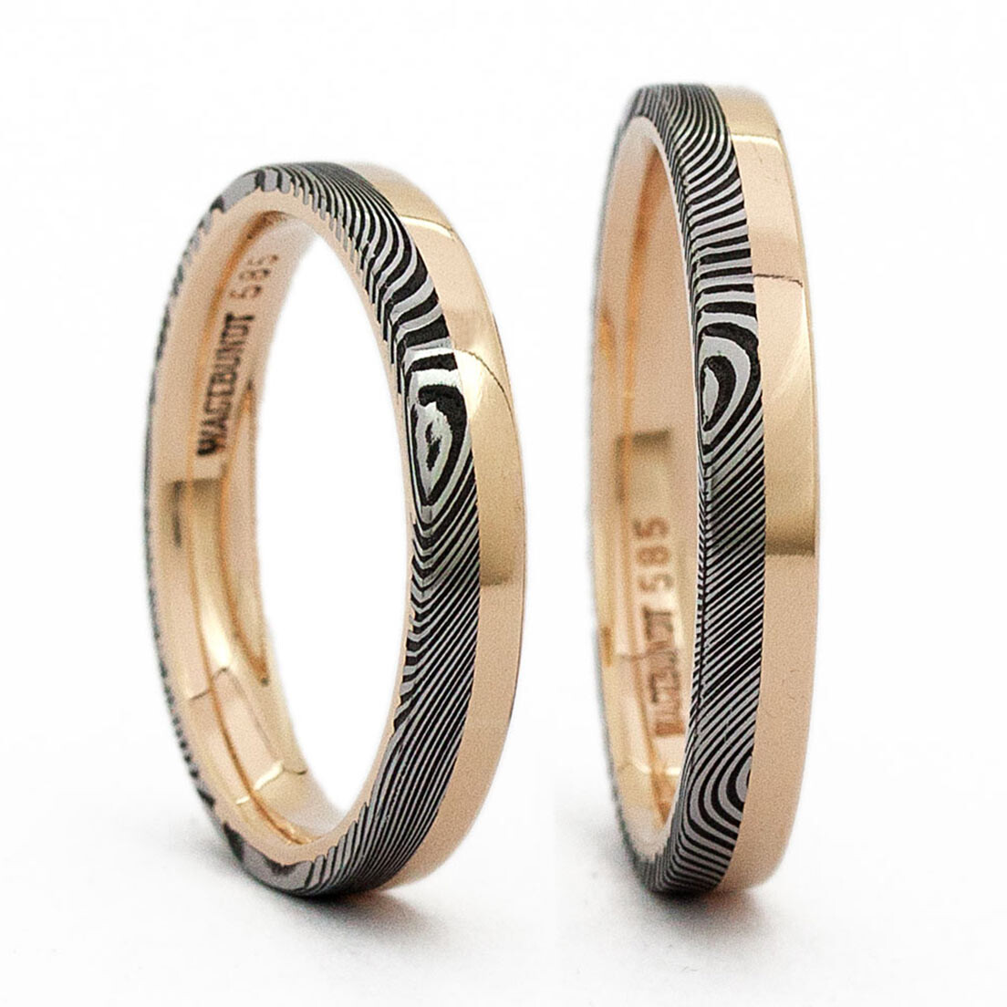 Trauringe 380S aus Damaszener Stahl & Gelbgold Shiraz