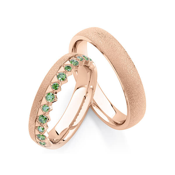 Trauringe Memoire Rotgold 750 Apple Green zus. 0,285 ct. RU-1772