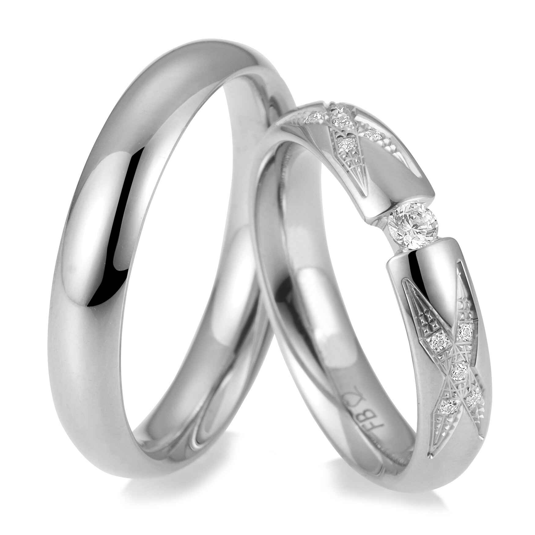 Trauringe Weißgold Brillant BR 48/05873 & 48/05874