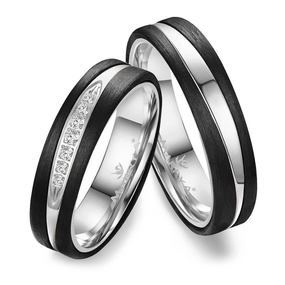 Trauringe Partnerringe Weißgold Carbon Zirkonia CA16
