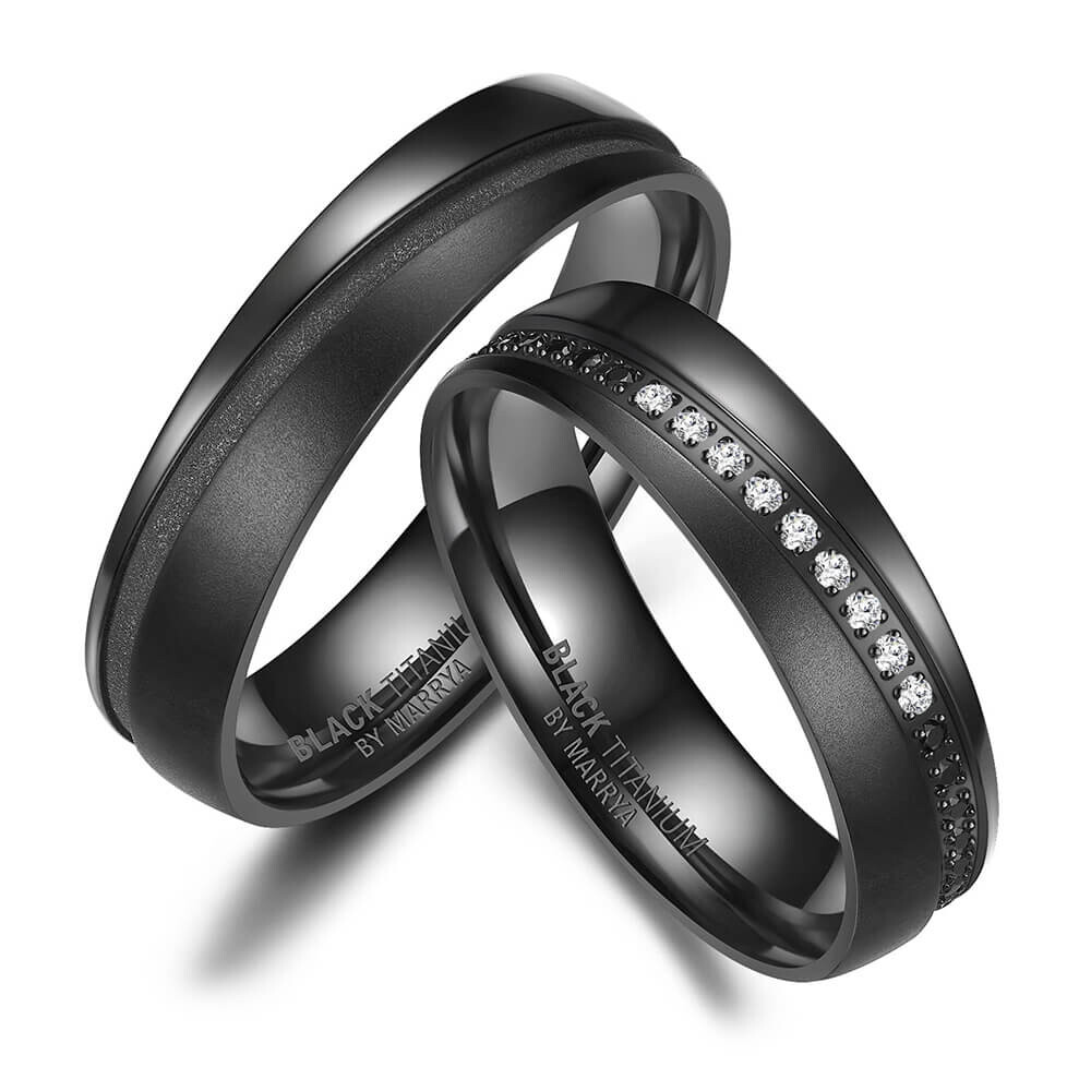 Eheringe Black Titanium Diamant Zirkonia BTB08