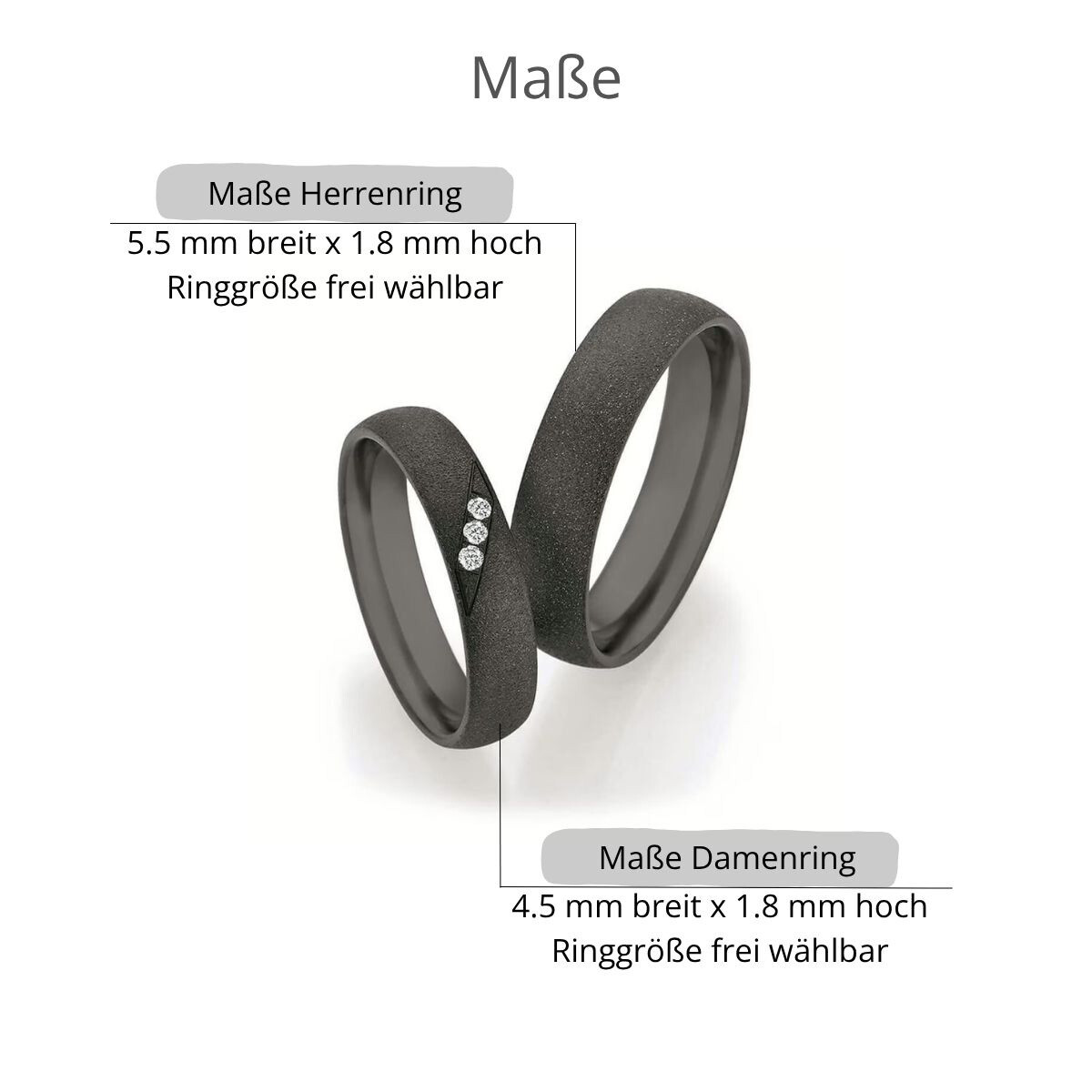 Schwarze Eheringe Zirkonium 60er Matt 0,045 ct.