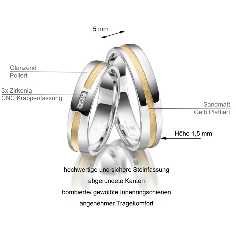 Trauringe Partnerringe Sterlingsilber 925 Zirkonia Marrya SI-21 Info
