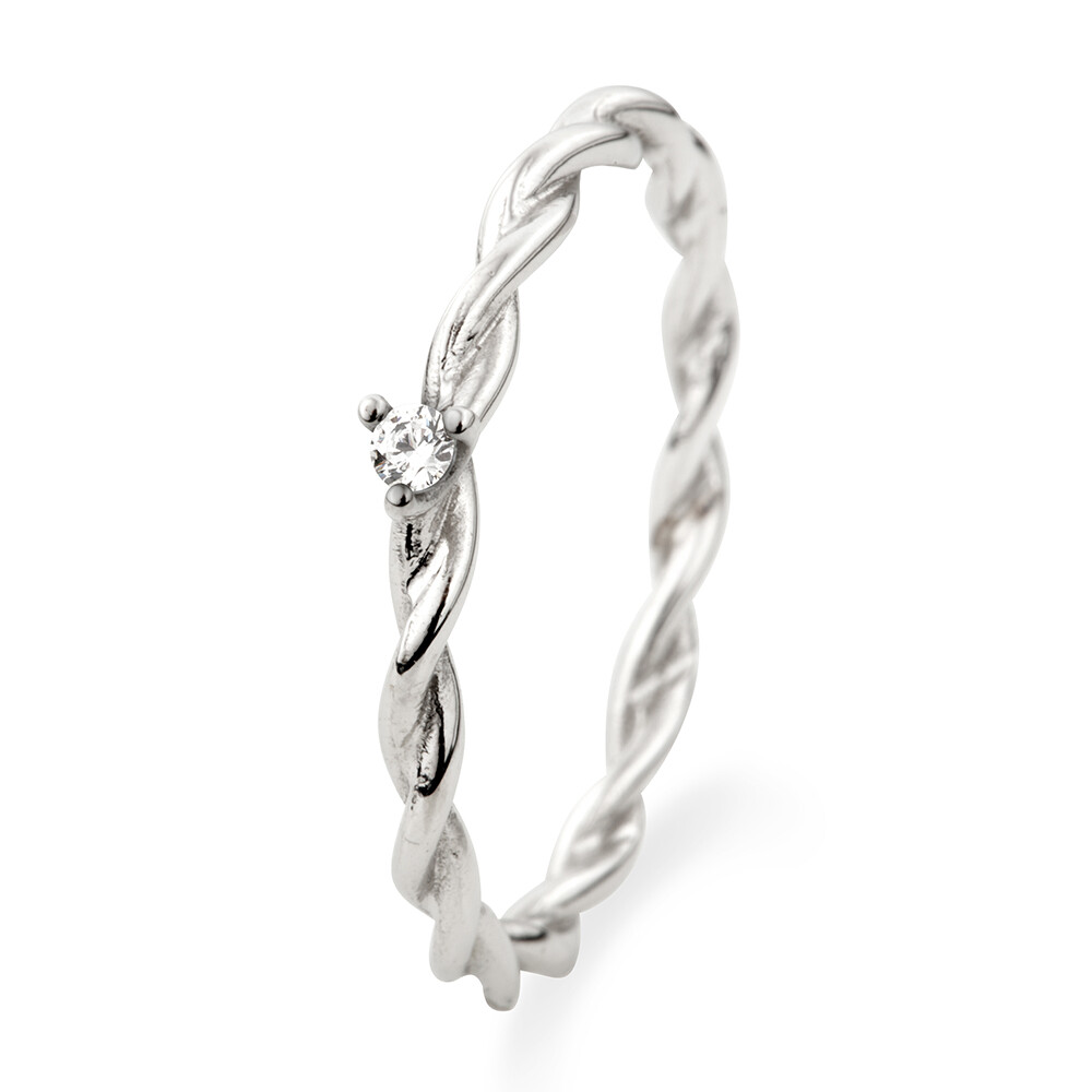 Solitärring gedreht Weißgold Zirkonia 503728