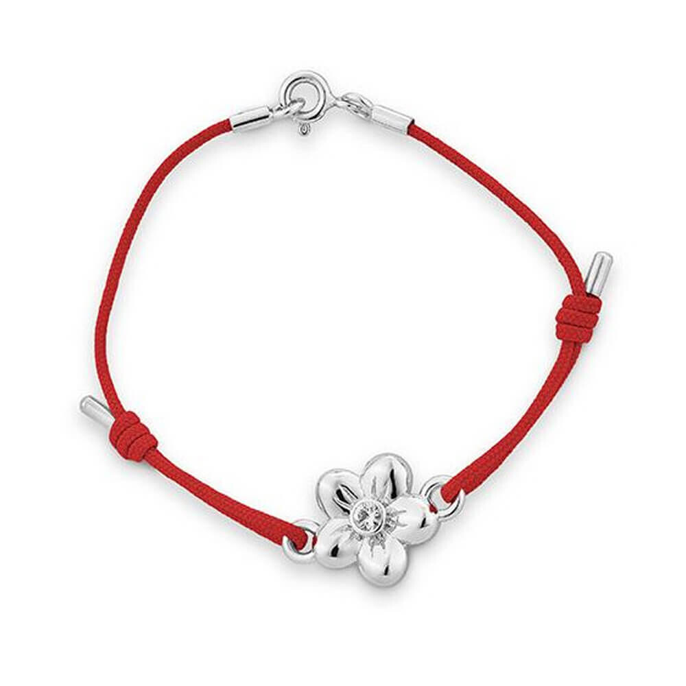 Armreif Kids Blume Silber Safir weiß - Band rot