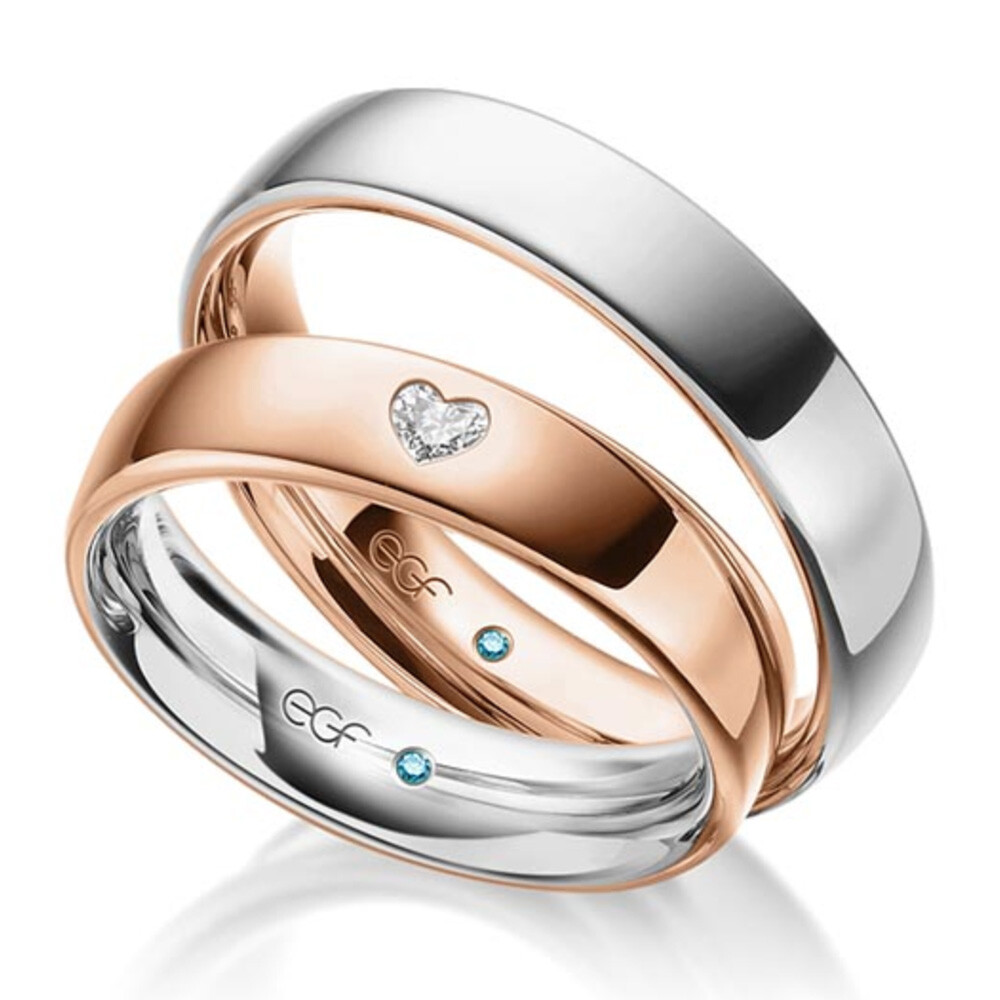 Trauringe mit Herz Rotgold & Graugold Brillant F-1281-2