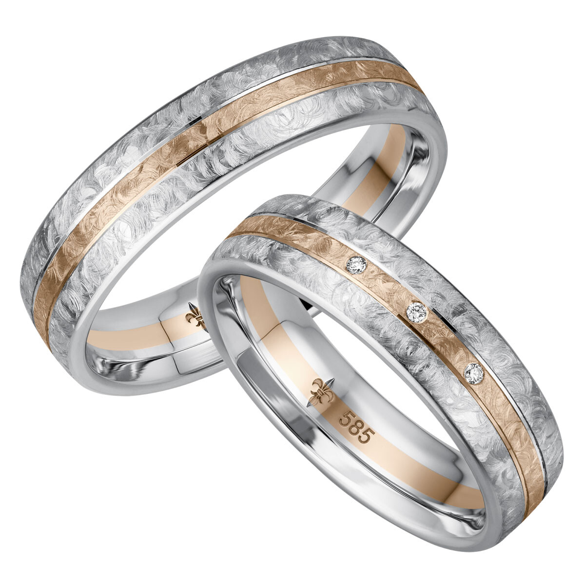 Trauringe TR-0-00020 & TR-1-00020 Ètienne Weißgold & Roségold