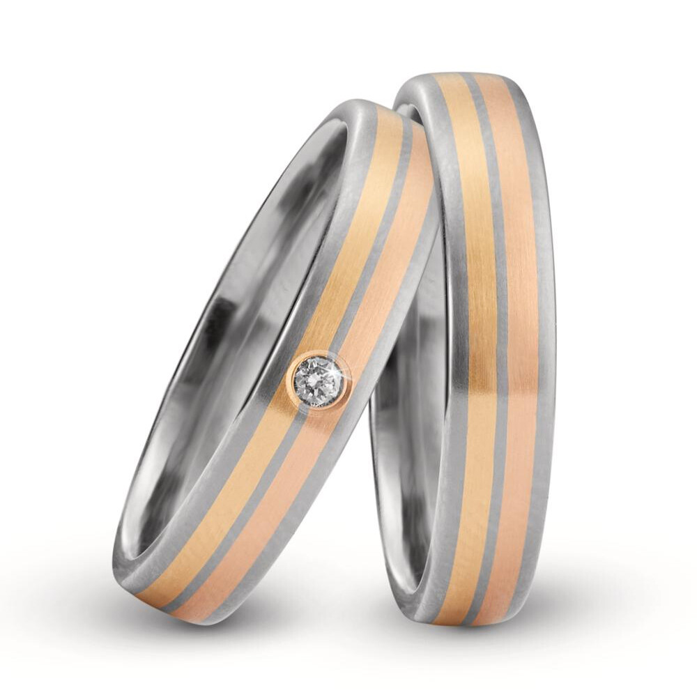 Trauringe Titan & Gelb-/Rotgold 750 Brillant 0,030 ct.