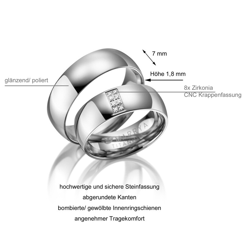 Trauringe Partnerringe Titan Zirkonia Marrya TI-06 Info