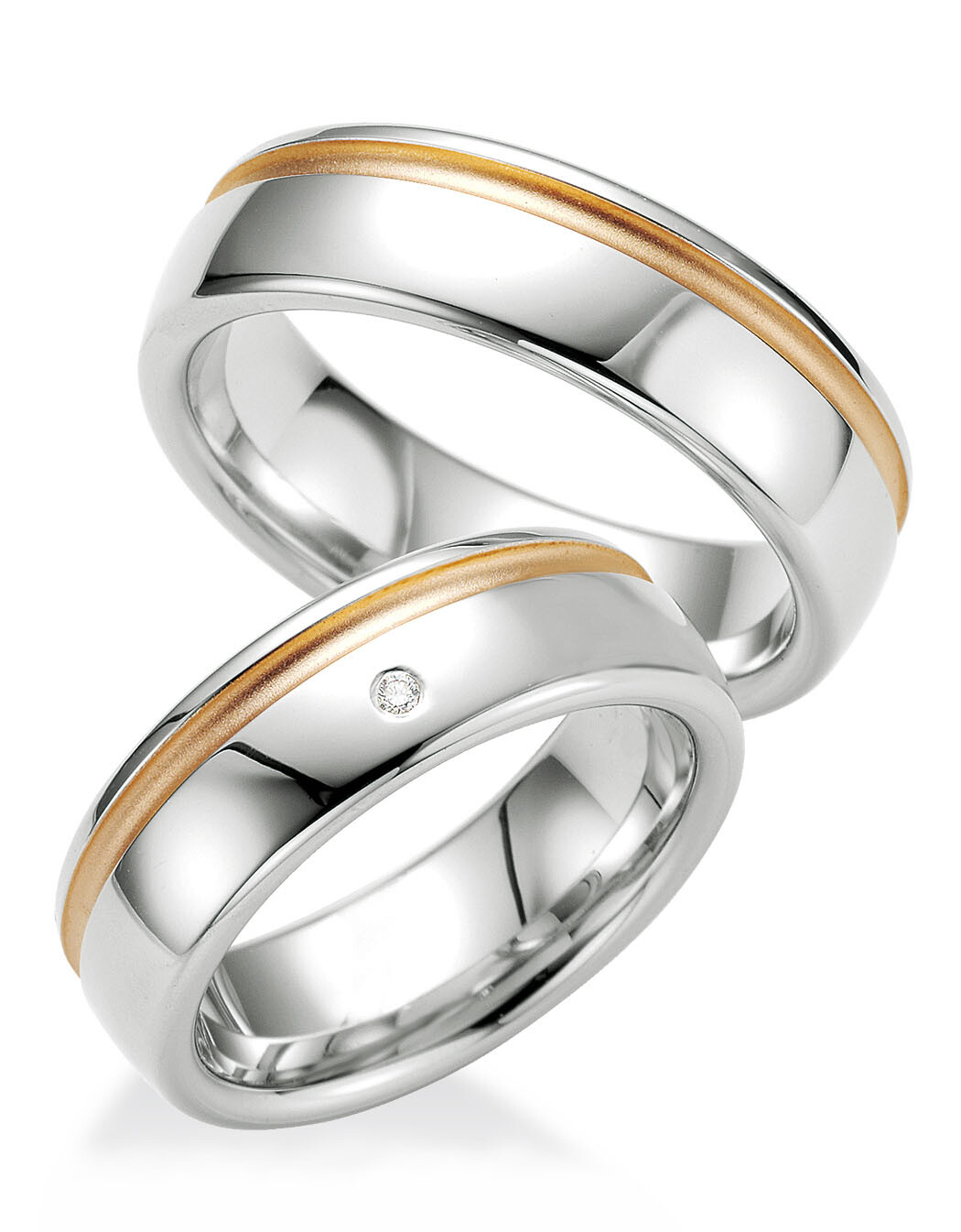 Trauringe Partnerringe 48/08025 & 48/08026 aus Silber 925 mit Rotgoldplattierung