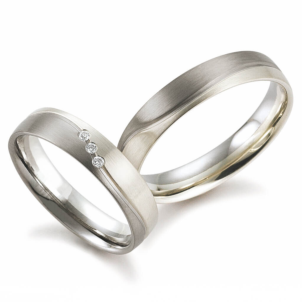Trauringe Weißgold & Palladium Brillant 0,030 ct.
